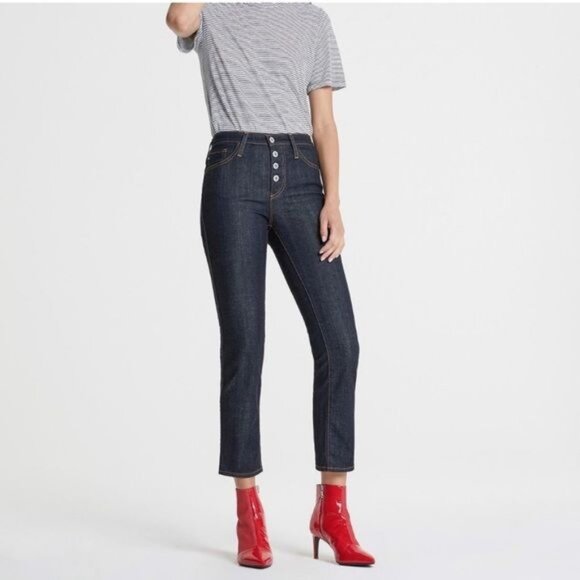 ADRIANO GOLDSCHMIED The Isabelle Button-Up Straight Crop Dark Jeans Womens 27 - Picture 1 of 10